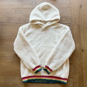 Hanna Andersson white fleece hoodie rainbow trim size 10